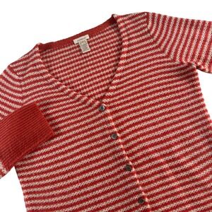 Sundance Striped Button Front Cardigan Sweater Womens PM Orange Lambswool Mohair